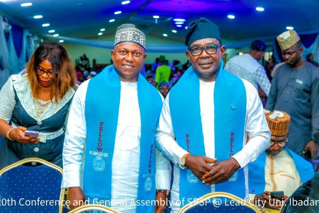 PAAU leaders Mohammed Suleiman Audu and Salisu Ogbo Usman at SPSP fellowship investiture