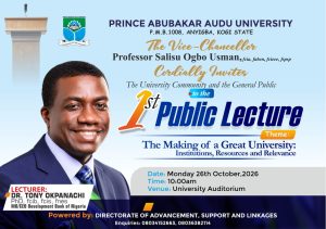 PAAU will hold its maiden public lecture on October 26, 2026, featuring DBN CEO Tony Okpanachi.