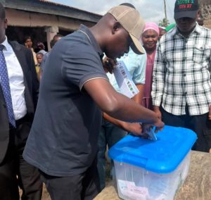 Ali Bello votes during the Kogi local government elections in Okene.