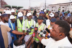 Governor Ahmed Usman Ododo inspecting construction work at Lokoja International Market in Kogi State.